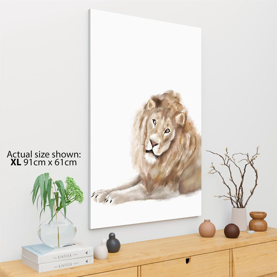 Lion Canvas Wall Art Print - Brown White