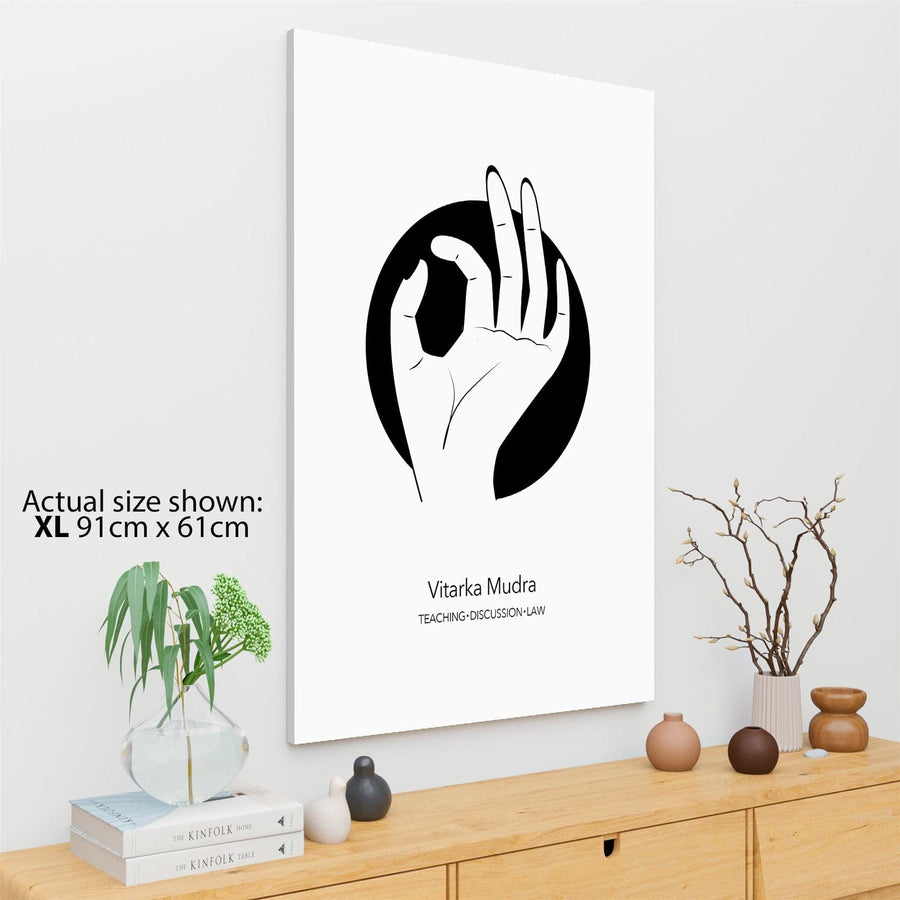 Hands - Vitarka Mudra Canvas Wall Art Picture Black and White