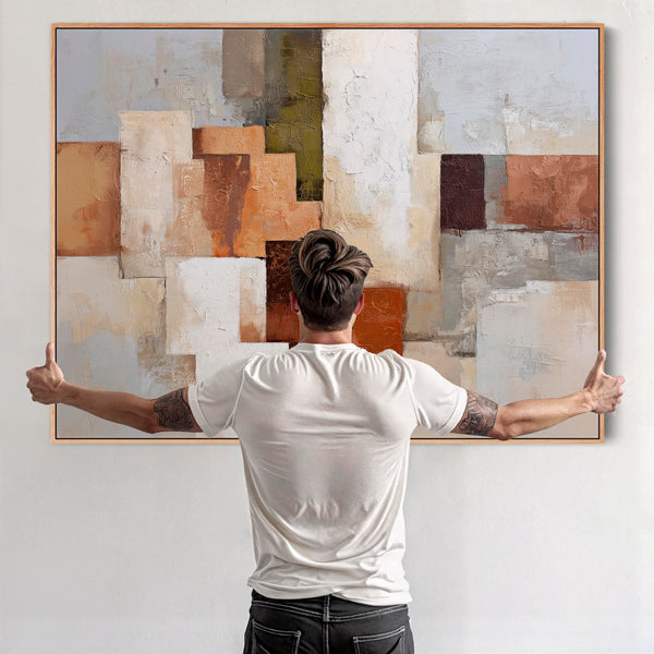 Rust Orange Grey Stone Framed Artwork on Canvas Earth Harmony