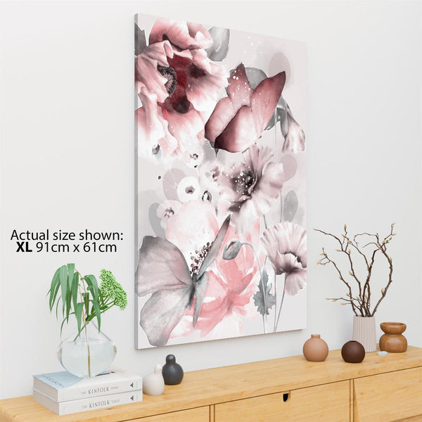 Blush Pink Grey Flowers Floral Framed Art Prints