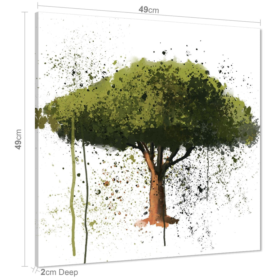 Watercolour Brushstrokes Trees Canvas Art Pictures Green Brown