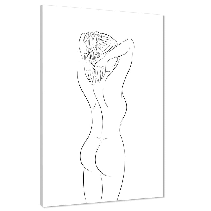Black and White Figurative Nude Female Line Drawing Canvas Wall Art Picture - 1RP1433M