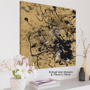 Abstract Light Brown Black Pollock Inspired Style Framed Wall Art Picture