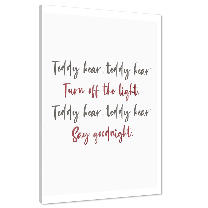 Teddy Bear Quote Word Art - Typography Canvas Print Red Grey - 1RP1544M
