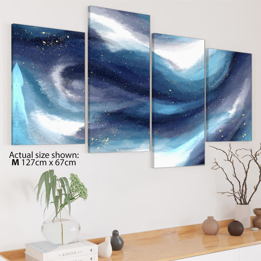 Abstract Blue White Watercolour Brushstrokes Canvas Art Pictures