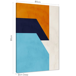 Abstract Blue Orange Triangles Canvas Wall Art Print