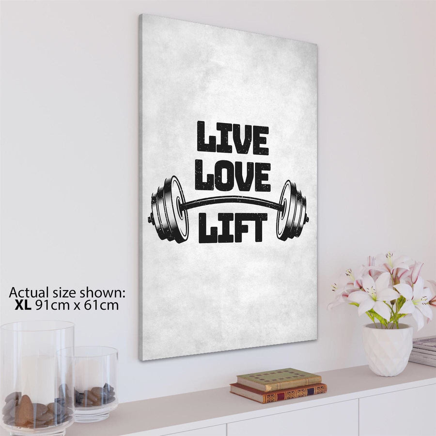 Weight Lifting - Live Love Lift Canvas Art Pictures Black Grey