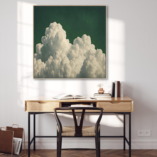 Emerald Green Clouds Square Framed Wall Art Canvas