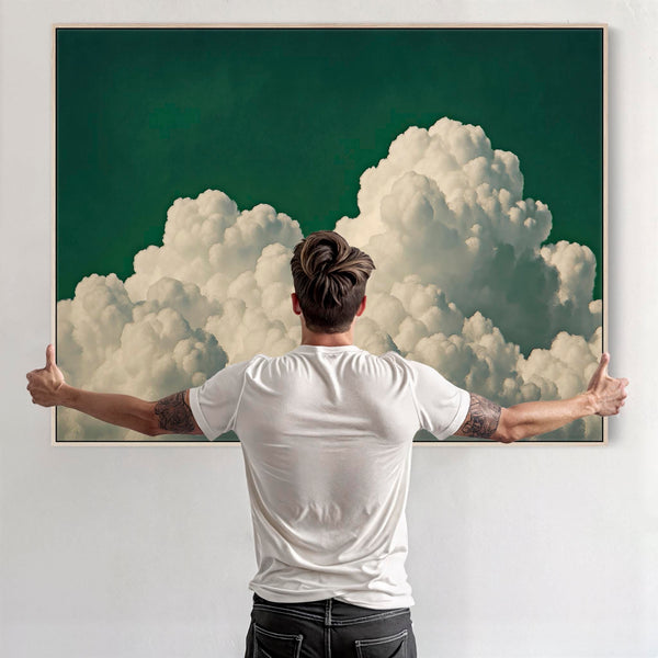 Large Emerald Green Clouds Framed Wall Art Canvas
