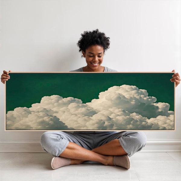 Wide Emerald Green Clouds Panoramic Framed Wall Art Canvas