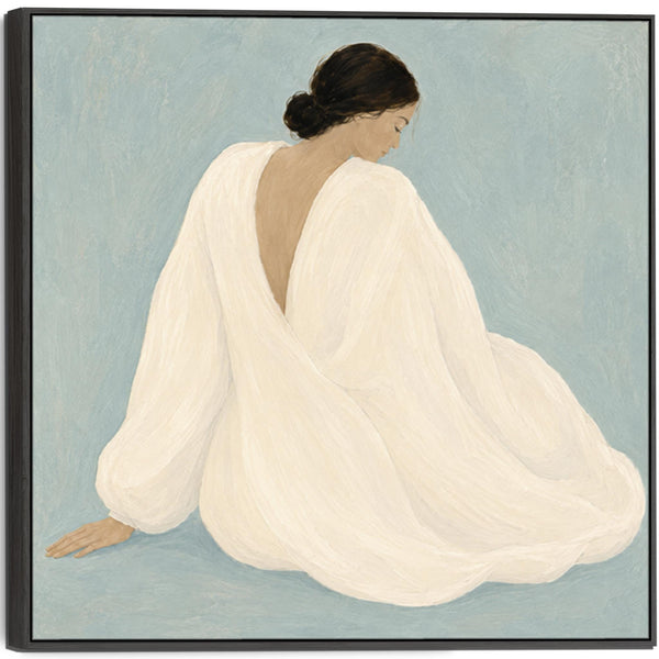Framed Artwork - Woman Empowerment Contemplation - White Dress 1 - Blue