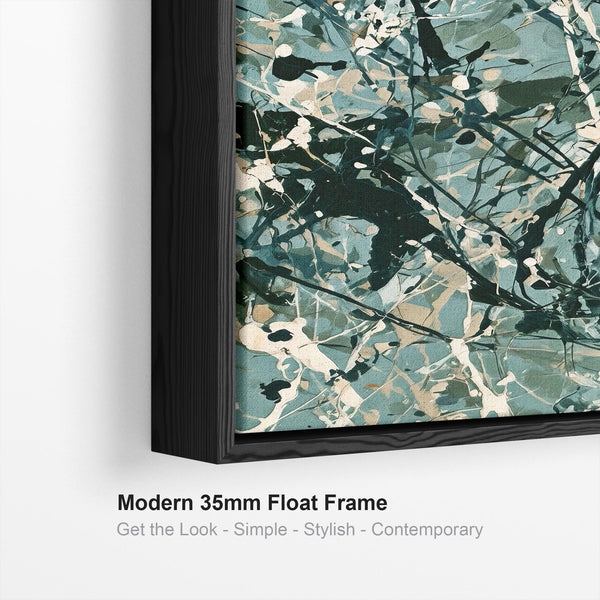 Pair Abstract Framed Canvases - Jackson Pollock Style Green