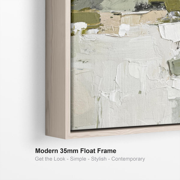 Abstract Green White Painting - 1 - Framed Contemporary Canvas Art