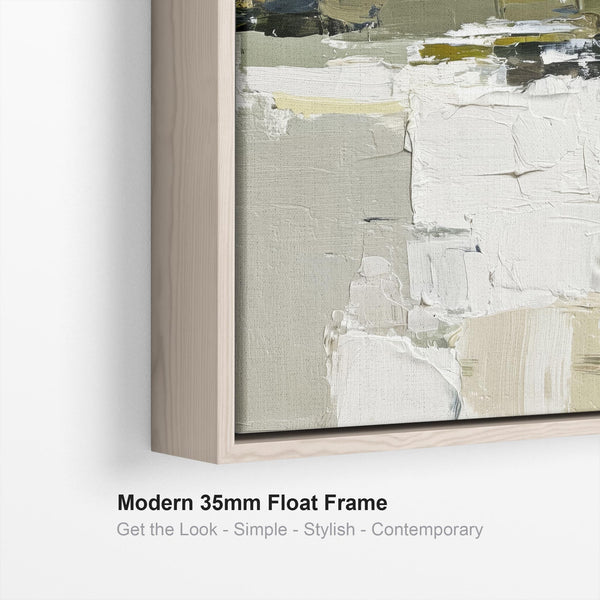 Abstract Green White Painting - 2 - Framed Contemporary Canvas Art Print