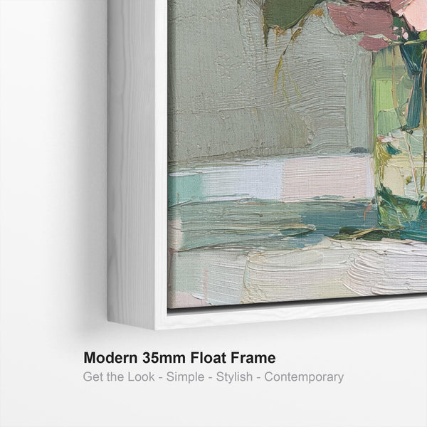 Abstract Pink Green Floral Framed Artwork Canvas