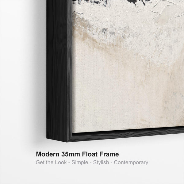 Set of 3 Neutral Beige Black Framed Canvas Wall Art Abstract Wave