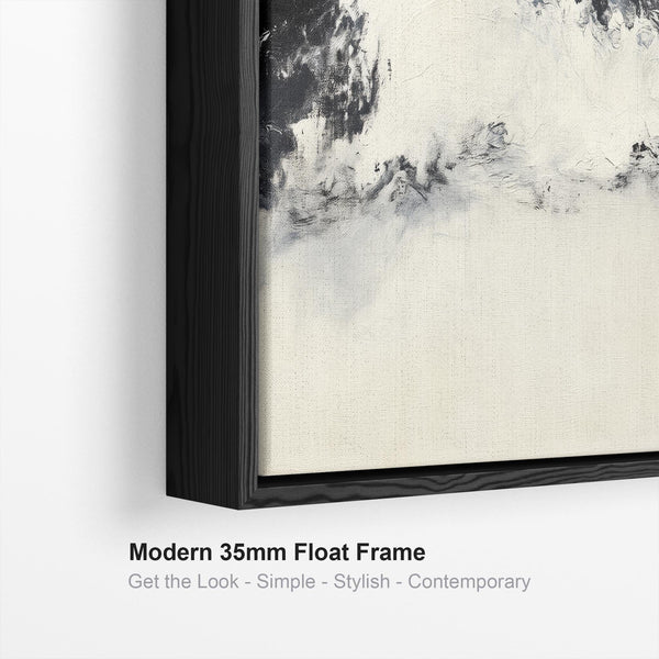 Neutral Beige Black Framed Horizontal Artwork Canvas Cream Wave Panoramic