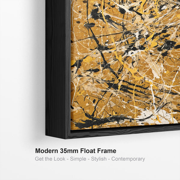 Mustard Yellow Abstract Framed Canvas Art Jackson Pollock Style
