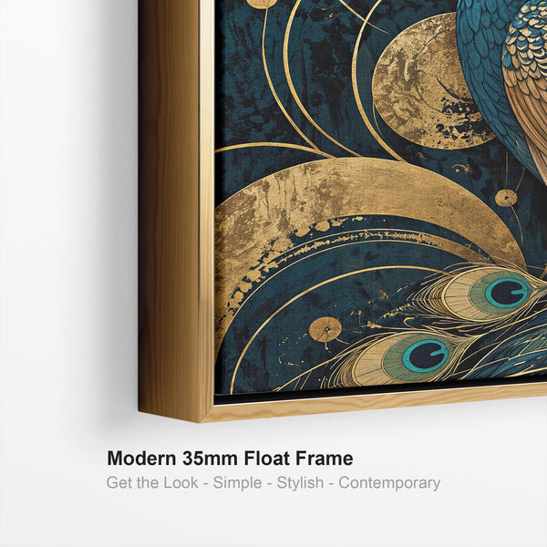 Celestial - Navy & Gold Peacock Framed Art Nouvuea Canvas Print