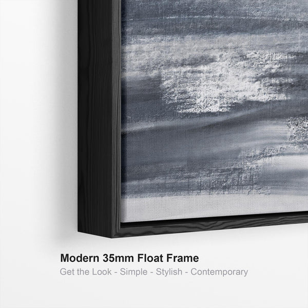 Extra Large Blue Grey Abstract Framed Wall Art Canvas - Deep Ocean Tide