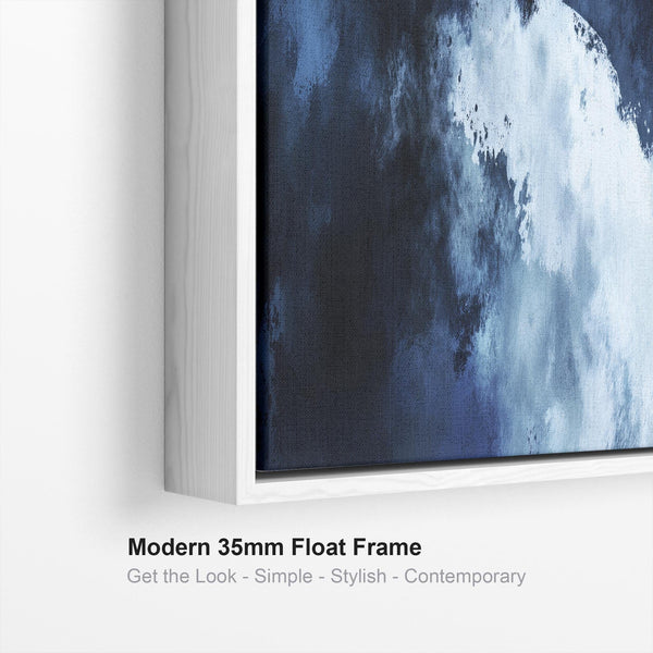 Blue White Abstract Framed Wall Art Print Panoramic - Mirage