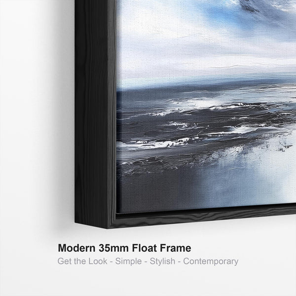 Blue White Horizontal Abstract Canvas Art - Nordic Horizon