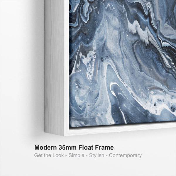 Blue White Framed Abstract Artwork Canvas XL - Deepflow