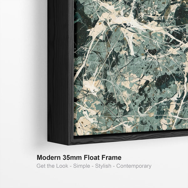 Green Abstract Framed XL Artwork Canvas - Jackson Pollock Style