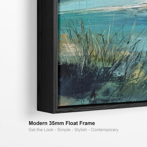 Tall Teal Blue Framed Beach Landscape on Canvas - Serenity