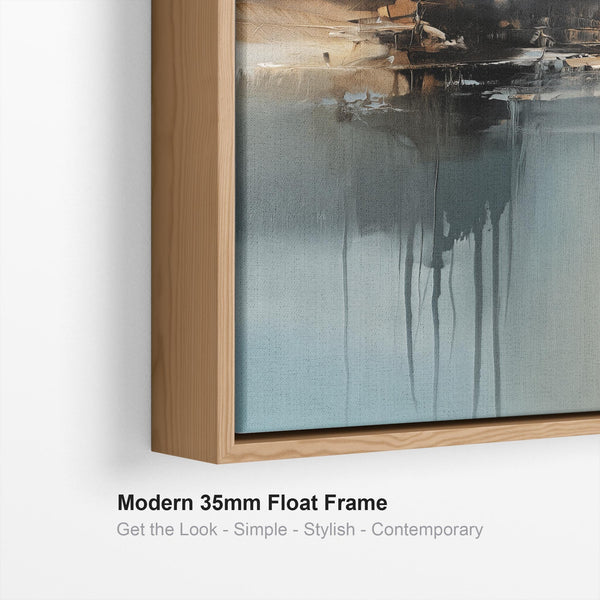 Golden Teal Sunrise Framed Abstract Canvas