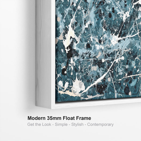 Extra Large Teal Blue Jackson Pollock Inspired Framed Wall Art