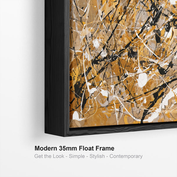 Extra Large Framed Mustard Canvas - Jackson Pollock Style Art