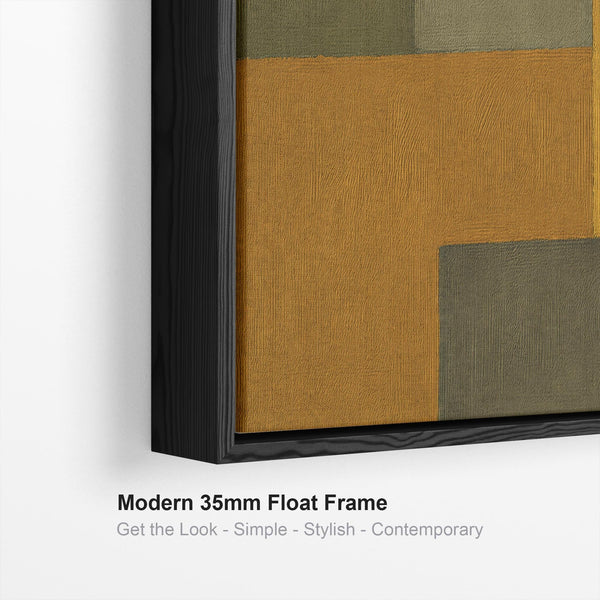 Mustard Green Set of 3 Framed Canvas Abstract - Earthy Warmth