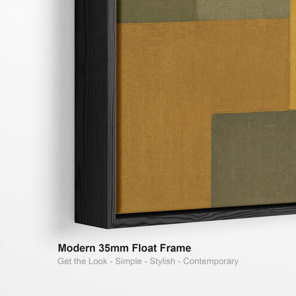 Extra Large Mustard Green Abstract Framed Canvas Artwork - Autumn Forest