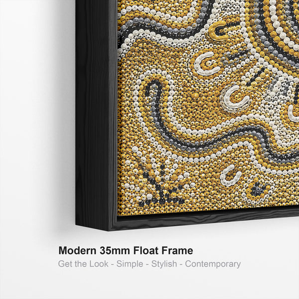 Mustard Yellow Abstract Framed Aboriginal Canvas Artwork - Biralla