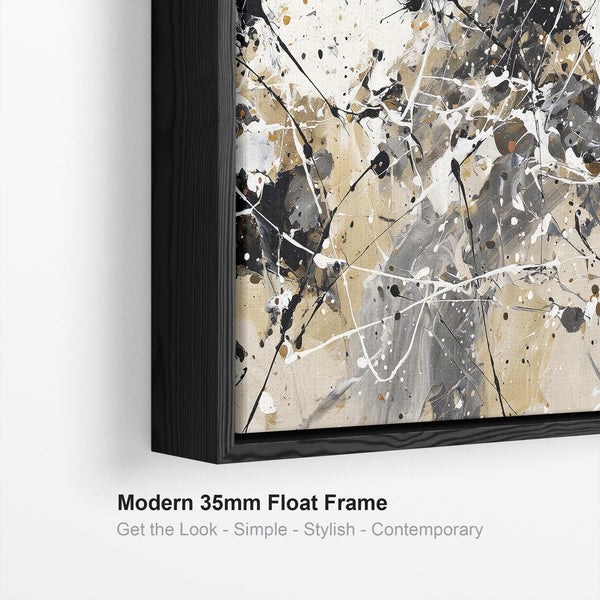 Neutral Black Jackson Pollock Style Abstract Artwork Framed Cream Impact