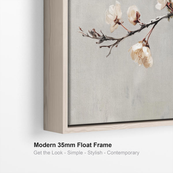 Large Cream Grey Framed Scandi Canvas Wall Art Spring Blossom
