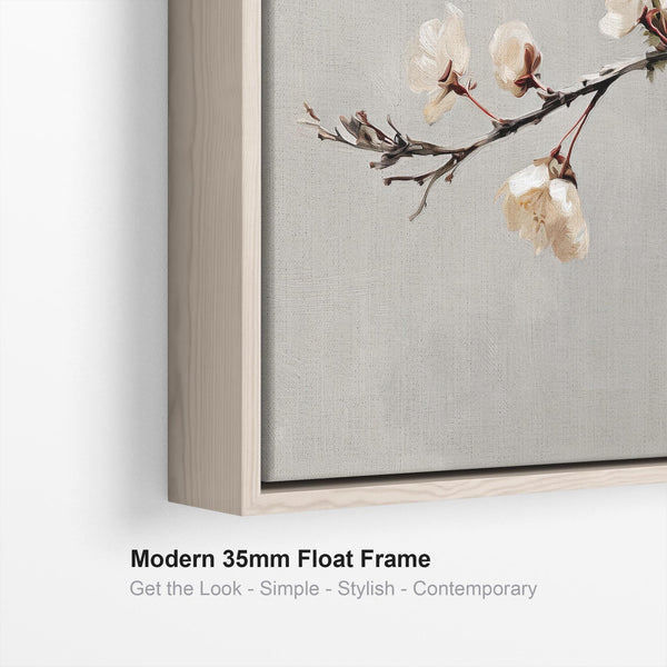 Large Cream Grey Framed Scandi Canvas Wall Art Spring Blossom