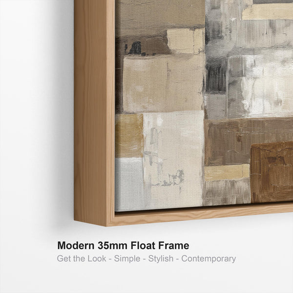 Soft Brown Cream Framed Canvas Picture - Warm Harmony Contrast