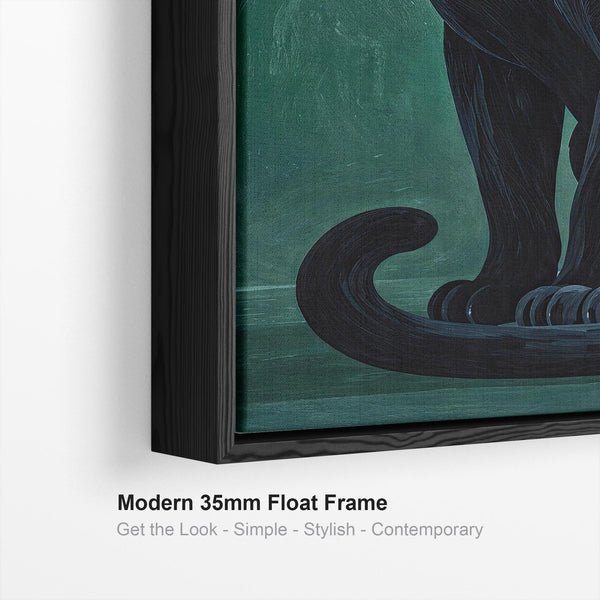 Noir - Black & Emerald Green Panther Cat Framed Wall Art Canvas
