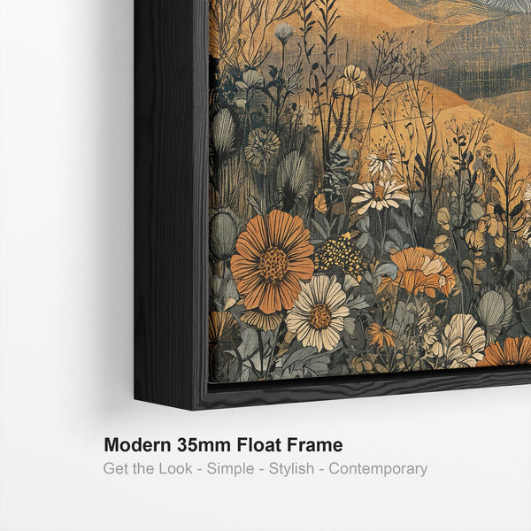 Ochre Orange Grey Landscape - Boho Sunrise Framed Canvas Art