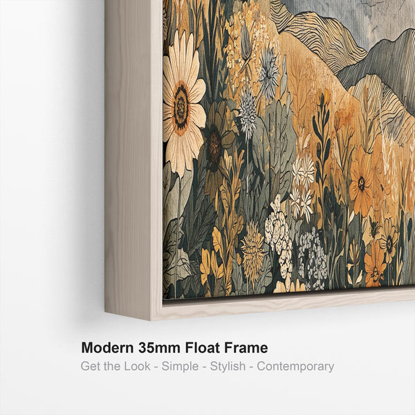 Wide Orange Grey Boho Landscape - Bedroom Framed Canvas Art