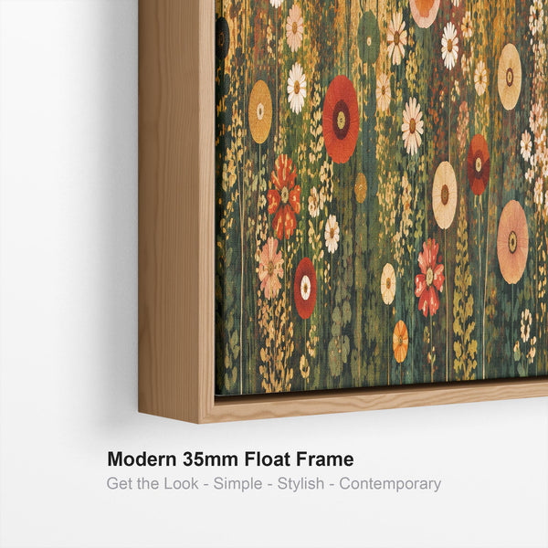 Wide Abstract Floral Gustav Klimt inspired Framed Long Canvas