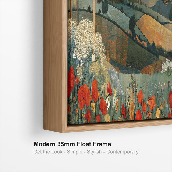 Gustav Klimt inspired Framed Canvas Wall Art Poppy Meadow Hills