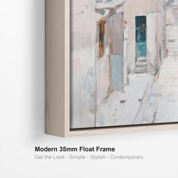 Pastel Blue Pink Framed Canvas Wall Art - Aegean Island Passage