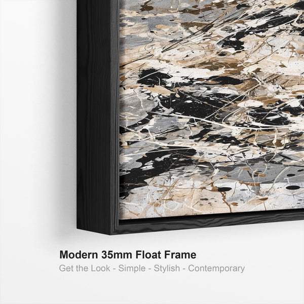 Tall Framed Vertical Canvas - Neutral Cream Black Hallway Art