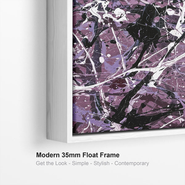 Plum Lilac White Framed Pair 2 Canvases - Jackson Polloc Style
