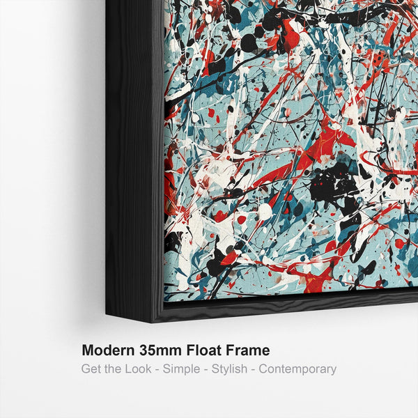 Framed Abstract Canvas Duck Egg Blue Jackson Pollock Style Art