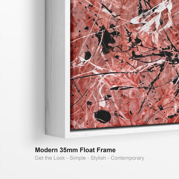 Large Salmon Red Pink Framed Canvas Art Jackson Pollock Style