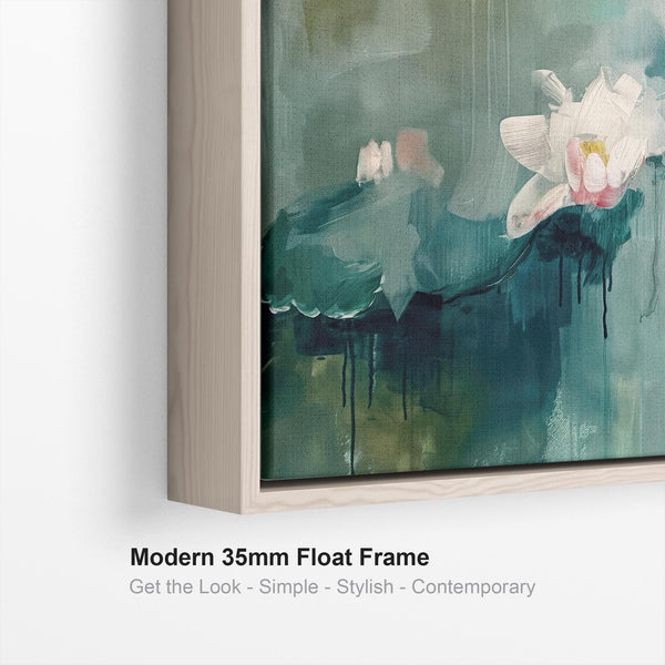 Large Framed Living Room Canvas Art - Lillies Soft Pink Green